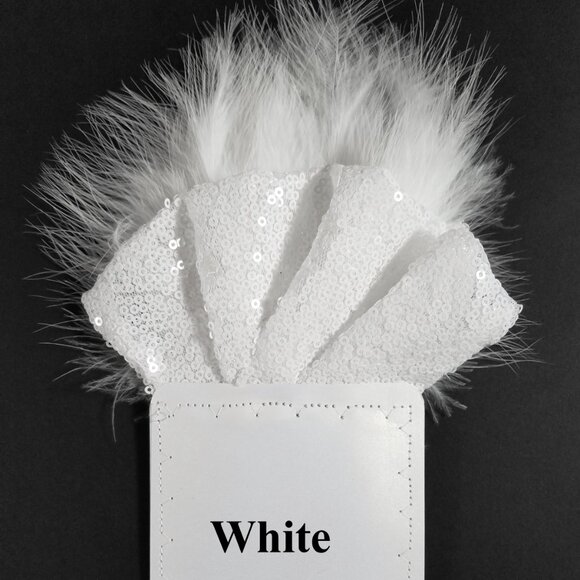 NEW White Sequin Ruffle & Feather Pocket Square Insert - Picture 3 of 6